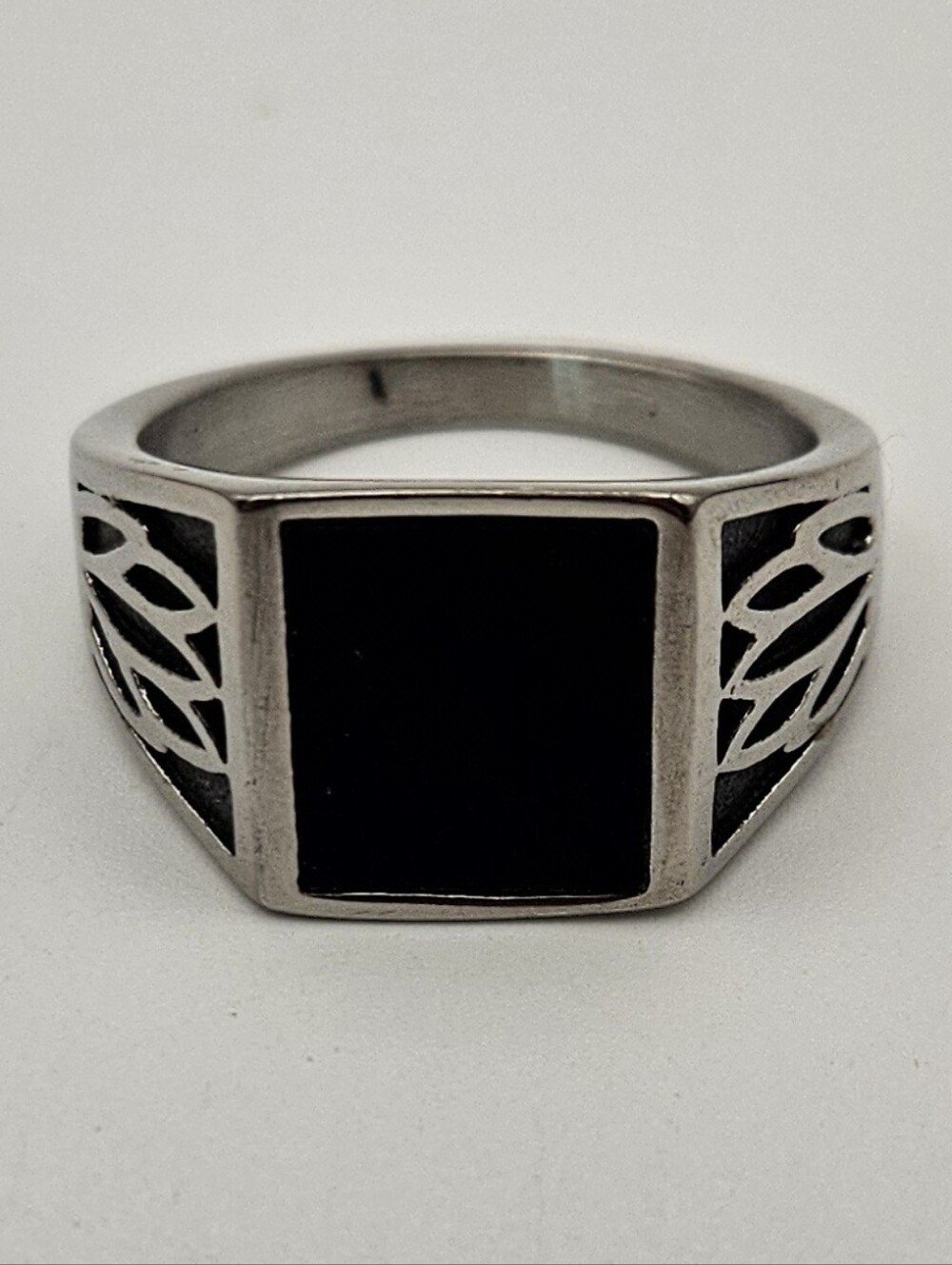 Men's Black Inlay Signet Ring Stainless Steel Size 10.5